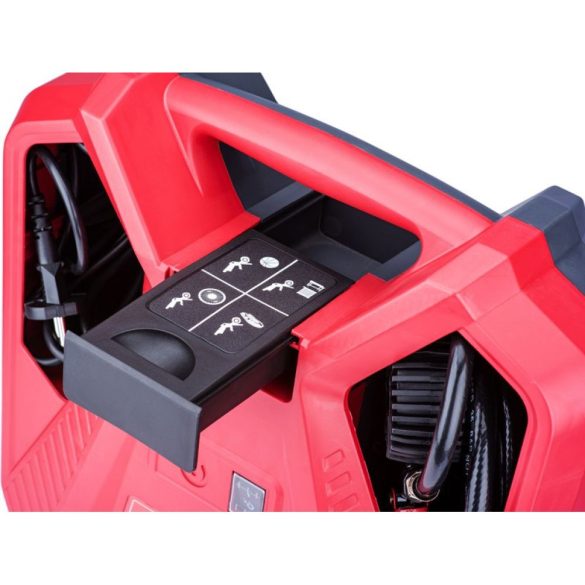 Kompresszor, Worcraft PAC11-180, 1,1 kW, piros, elektromos, 8 bar, manométeres pisztoly, beépített tartozéktároló, hordozható, olajmentes, 3 m kábel