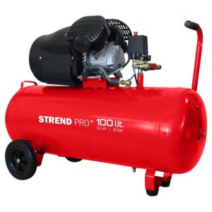 Kompresszor, Strend Pro HSV-100-08, piros, 100 l, 2,2 kW, elektromos, 8 bar, 2 dugattyús, nyomásmérővel, kerekekkel, 268 l/perc, olajos