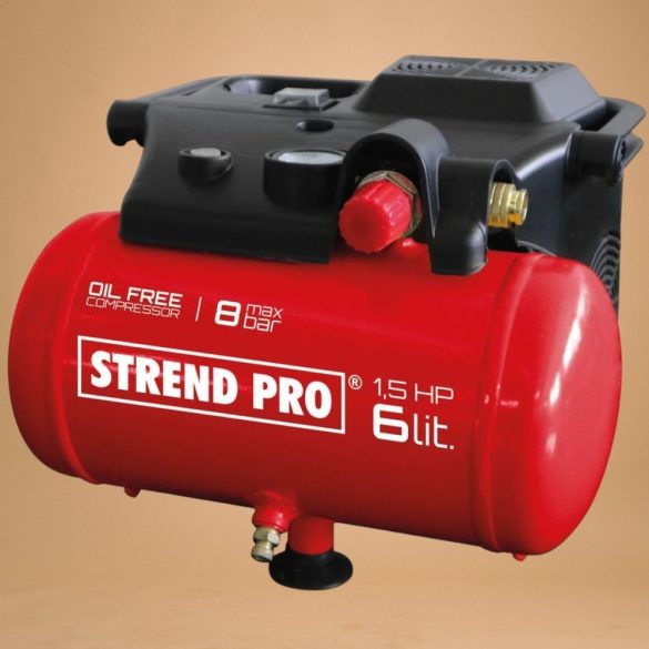 Kompresszor, Strend Pro BOF1506, piros, 6 l, 1,1 kW, elektromos, 8 bar, nyomásmérővel, nyomásszabályzós, olajmentes