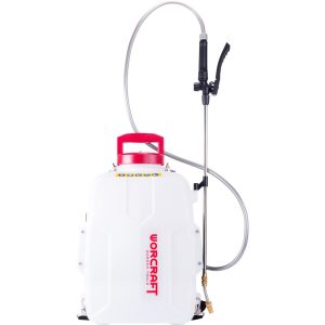 Akkumulátoros permetező, Worcraft CBS-S20Li ShareSYS, 12 liter, fehér, teleszkópos szórókarral, LED töltöttségjelzős, háti hevederes