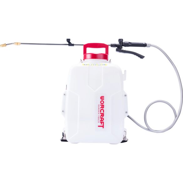 Akkumulátoros permetező, Worcraft CBS-S20Li ShareSYS, 12 liter, fehér, teleszkópos szórókarral, LED töltöttségjelzős, háti hevederes