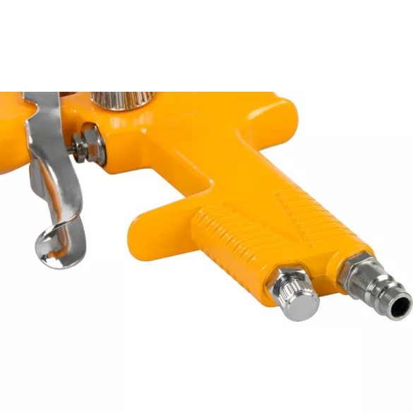 Festékszóró pisztoly, Strend Pro Airtool S-970A, sárga/fehér, felső tartályos, 600 ml, kompresszoros, 1,4 mm fúvóka, 3 bar