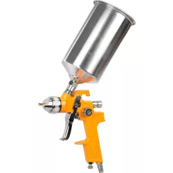   Festékszóró pisztoly, Strend Pro Airtool S-970B, sárga/ezüst, felső tartályos, 1000 ml, kompresszoros, 1,4 mm fúvóka, 3 bar