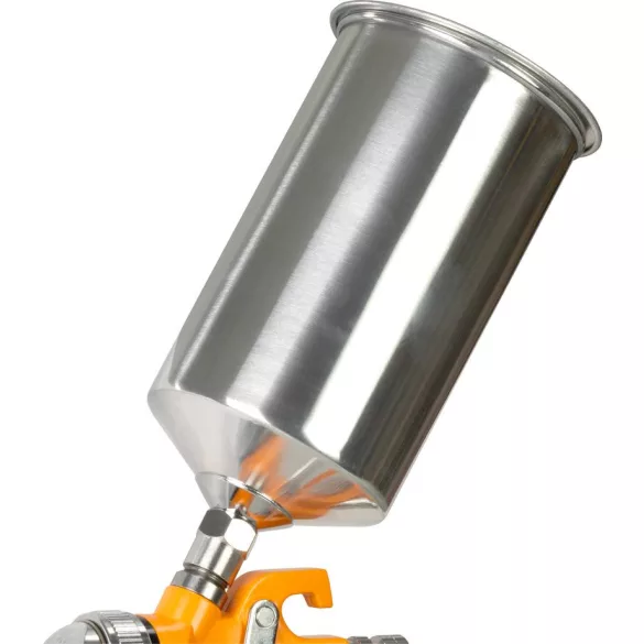 Festékszóró pisztoly, Strend Pro Airtool S-970B, sárga/ezüst, felső tartályos, 1000 ml, kompresszoros, 1,4 mm fúvóka, 3 bar