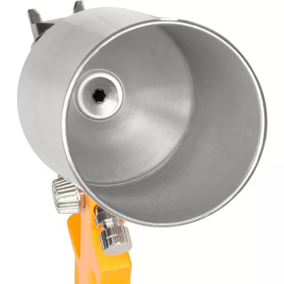 Festékszóró pisztoly, Strend Pro Airtool S-970B, sárga/ezüst, felső tartályos, 1000 ml, kompresszoros, 1,4 mm fúvóka, 3 bar