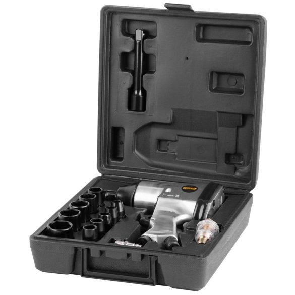 Ütvecsavarozó készlet, Strend Pro Airtool WF-002A, ezüst, 17 db, pneumatikus, tartozékokkal, bőröndben, kompresszorhoz