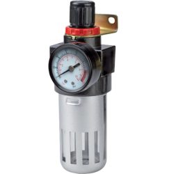   Légszűrő, Strend Pro Airtool MF-2, ezüst, 1/4" csatlakozás, szabályzóval és nyomásmérővel, maximum 12 bar, víz- és olajleválasztó, kompresszorhoz