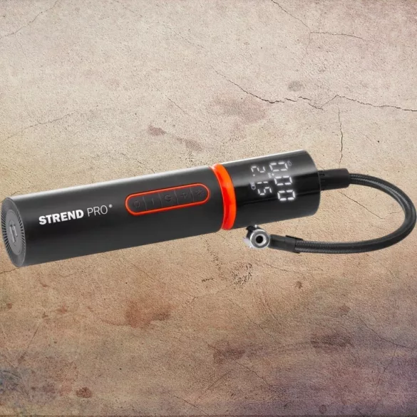 Kompresszor, Strend Pro, fekete, kézi, akkumulátoros, 5 az 1-ben, 150 PSI, 10,3 bar, 22 l/perc, LED világítás, 2000 mAh, hordozható