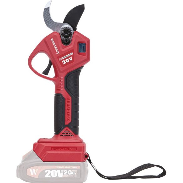 Akkumulátoros metszőolló, Worcraft CSC-S20LiBA ShareSYS, piros/fekete, 2 Ah 20 V Li-Ion, maximum 30 mm vastagság, LCD kijelző, akkumulátor és töltő nélkül