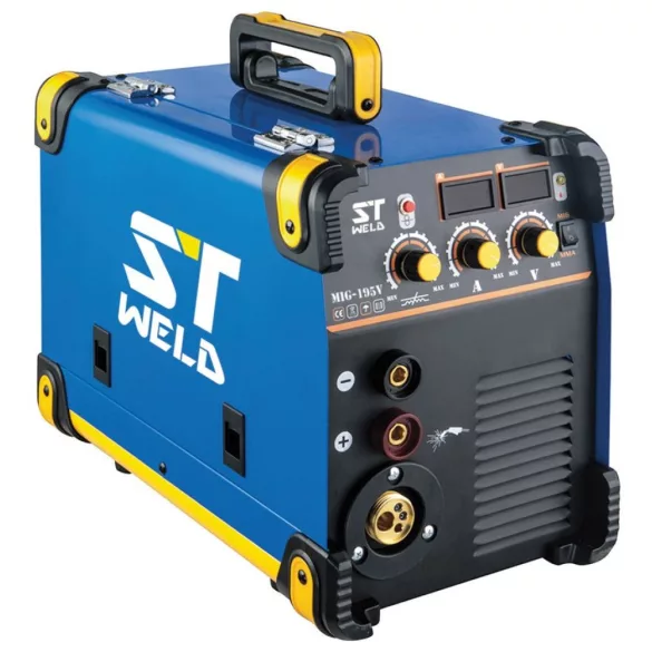 Inverteres hegesztőgép Strend Pro ST Weld MIG-195, kék/fekete, 230V, 40 - 190 A, kombinált, MIG / MMA, elektróda: 0,6 - 10,0 mm, huzal: 0,6 / 0,8 / 1,0 mm, 80% hatásfok