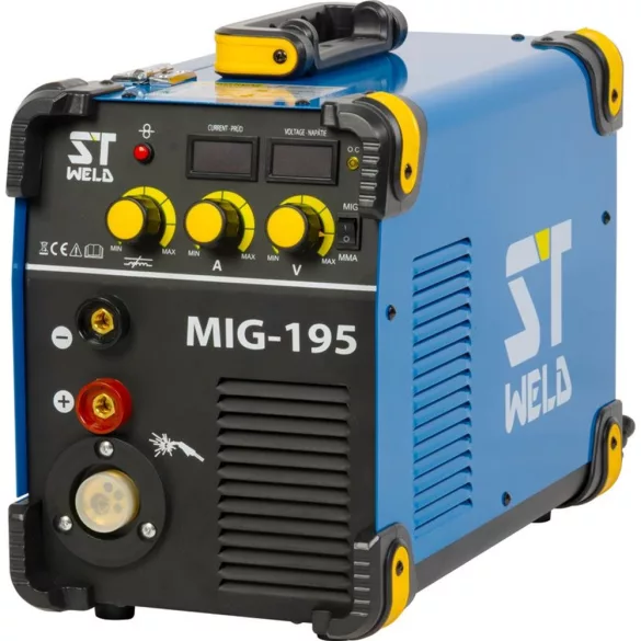 Inverteres hegesztőgép Strend Pro ST Weld MIG-195, kék/fekete, 230V, 40 - 190 A, kombinált, MIG / MMA, elektróda: 0,6 - 10,0 mm, huzal: 0,6 / 0,8 / 1,0 mm, 80% hatásfok