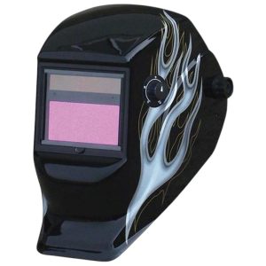 Hegesztő fejpajzs, Strend Pro Galaxy SilverFlame, fekete, automata sötétedésű, napelemes, állítható érzékenység és késleltetés, DIN 9-13, 1/20000 mp reakcióidő