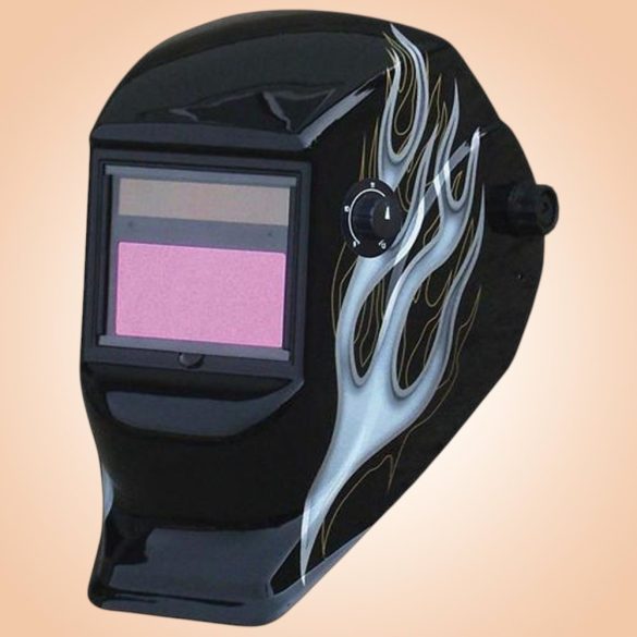 Hegesztő fejpajzs, Strend Pro Galaxy SilverFlame, fekete, automata sötétedésű, napelemes, állítható érzékenység és késleltetés, DIN 9-13, 1/20000 mp reakcióidő