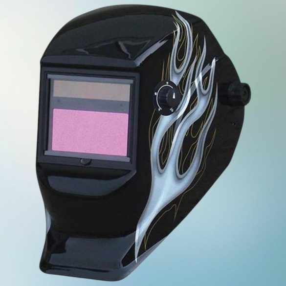 Hegesztő fejpajzs, Strend Pro Galaxy SilverFlame, fekete, automata sötétedésű, napelemes, állítható érzékenység és késleltetés, DIN 9-13, 1/20000 mp reakcióidő