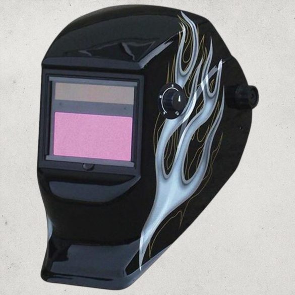 Hegesztő fejpajzs, Strend Pro Galaxy SilverFlame, fekete, automata sötétedésű, napelemes, állítható érzékenység és késleltetés, DIN 9-13, 1/20000 mp reakcióidő