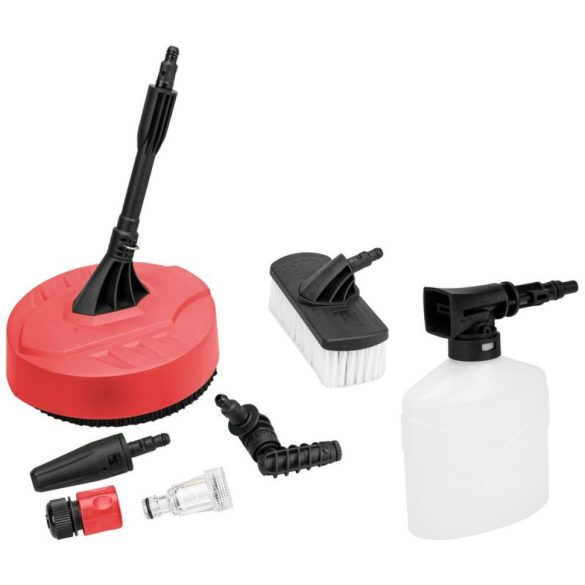 Elektromos magasnyomású mosó, Worcraft HC24-120, szürke/piros, 2400 W, 180 bar, 230 V, átfolyás: 8,0 l/perc, 5 m tömlő, 500 ml habosító tartály