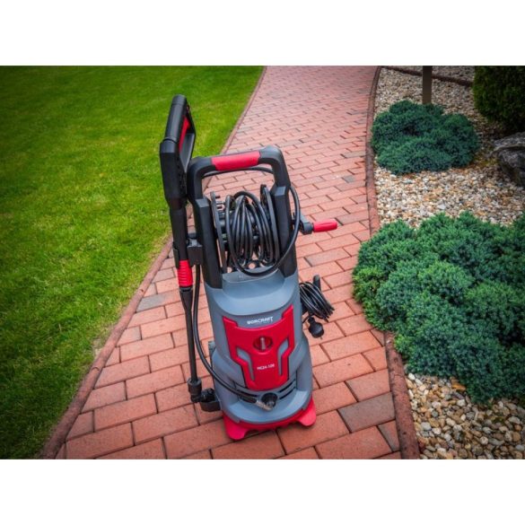 Elektromos magasnyomású mosó, Worcraft HC24-120, szürke/piros, 2400 W, 180 bar, 230 V, átfolyás: 8,0 l/perc, 5 m tömlő, 500 ml habosító tartály