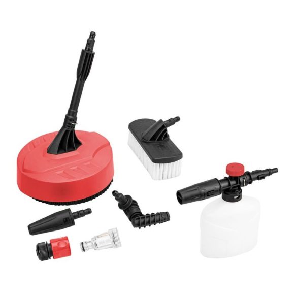 Elektromos magasnyomású mosó, Worcraft HC21-110H, szürke/piros, 2100 W, 165 bar, 230 V, átfolyás: 7,2 l/perc, 8 m tömlő, 500 ml habosító tartály