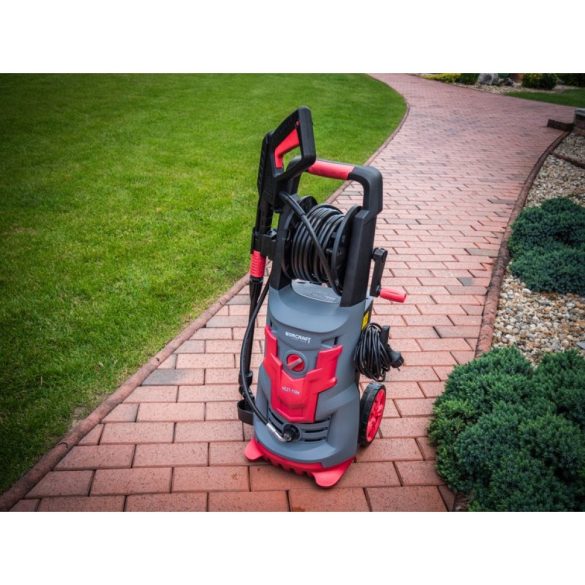 Elektromos magasnyomású mosó, Worcraft HC21-110H, szürke/piros, 2100 W, 165 bar, 230 V, átfolyás: 7,2 l/perc, 8 m tömlő, 500 ml habosító tartály