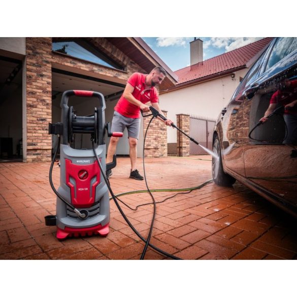 Elektromos magasnyomású mosó, Worcraft HC21-110H, szürke/piros, 2100 W, 165 bar, 230 V, átfolyás: 7,2 l/perc, 8 m tömlő, 500 ml habosító tartály