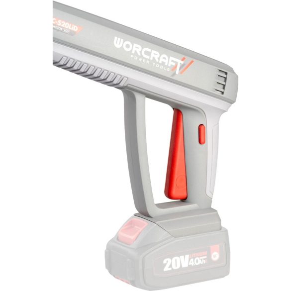 Akkumulátoros magasnyomású mosó, Worcraft CPC-S20LiD ShareSYS, 2,4 MPa, átfolyás: 5,4 l/perc, 5 m tömlő, 380 ml habosító tartály, 20 Li-Ion, akkumulátor és töltő nélkül
