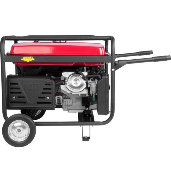 Benzinmotoros áramfejlesztő, Strend Pro Garden KM8000-A, piros/fekete, 8000 W, benzinmotoros, teljesítmény: 6,5/6,0 kW, üzemanyagtartály: 25 l, kimenetek: 2 × 230 V / 16 A, 1 × 400 V / 32 A, 12 V DC, 97 dB, AVR, kerekes