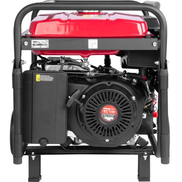 Benzinmotoros áramfejlesztő, Strend Pro Garden KM8000-A, piros/fekete, 8000 W, benzinmotoros, teljesítmény: 6,5/6,0 kW, üzemanyagtartály: 25 l, kimenetek: 2 × 230 V / 16 A, 1 × 400 V / 32 A, 12 V DC, 97 dB, AVR, kerekes