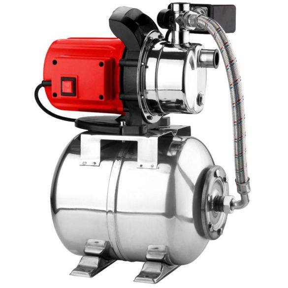 Házi vízmű, Strend Pro Garden, ezüst/piros, 1000 W, tartály: 24 l, maximális átfolyás: 3500 l/óra, rozsdamentes acél, tiszta vízhez és esővízhez