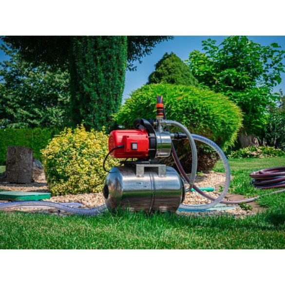 Házi vízmű, Strend Pro Garden, ezüst/piros, 1000 W, tartály: 24 l, maximális átfolyás: 3500 l/óra, rozsdamentes acél, tiszta vízhez és esővízhez