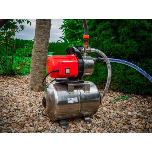 Házi vízmű, Strend Pro Garden, ezüst/piros, 1000 W, tartály: 24 l, maximális átfolyás: 3500 l/óra, rozsdamentes acél, tiszta vízhez és esővízhez