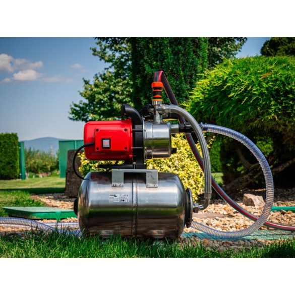 Házi vízmű, Strend Pro Garden, ezüst/piros, 1000 W, tartály: 24 l, maximális átfolyás: 3500 l/óra, rozsdamentes acél, tiszta vízhez és esővízhez