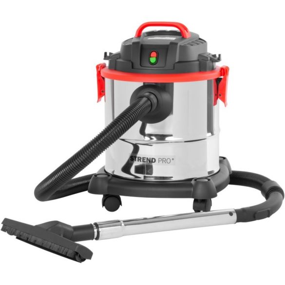 Ipari száraz-nedves porszívó, Strend Pro K-411F/1200, ezüst/fekete, 1200 W, tartály: 20 l, rozsdamentes acél tartály