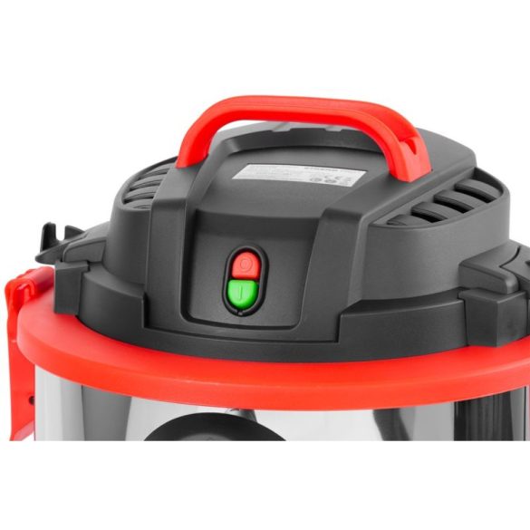 Ipari száraz-nedves porszívó, Strend Pro K-411F/1200, ezüst/fekete, 1200 W, tartály: 20 l, rozsdamentes acél tartály