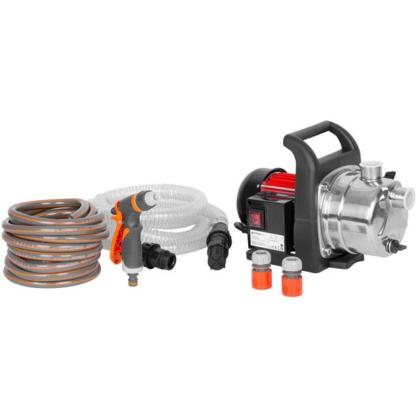 Elektromos kerti szivattyú, Strend Pro Garden MJP1000, szürke/fekete, 1000 W, 1,2 m kábel, maximális emelőmagasság: 44 m, 57 l/perc, tiszta és klóros vízhez, komplett készlet tömlőkkel és fúvókával