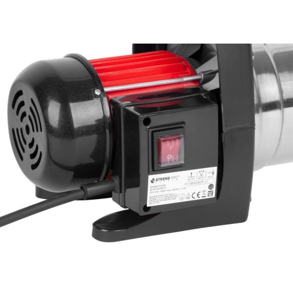 Elektromos kerti szivattyú, Strend Pro Garden MJP1000, szürke/fekete, 1000 W, 1,2 m kábel, maximális emelőmagasság: 44 m, 57 l/perc, tiszta és klóros vízhez, komplett készlet tömlőkkel és fúvókával