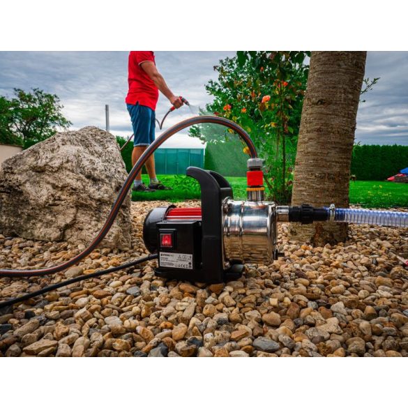 Elektromos kerti szivattyú, Strend Pro Garden MJP1000, szürke/fekete, 1000 W, 1,2 m kábel, maximális emelőmagasság: 44 m, 57 l/perc, tiszta és klóros vízhez, komplett készlet tömlőkkel és fúvókával