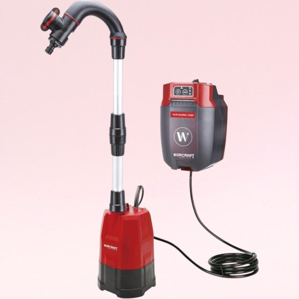Akkumulátoros búvárszivattyú, Worcraft CRWP-S20Li ShareSYS, piros/fekete, 20 V, 42 l/perc, vezeték nélküli, akkumulátor és töltő nélkül, tiszta vízhez