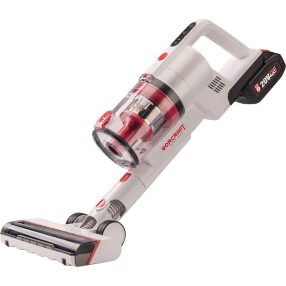 Akkumulátoros állóporszívó, Worcraft CPVC-S20LiBM ShareSYS, fehér, 15–20 kPa, tartály: 1200 ml, 20 V Li-Ion, 4,0 Ah, akkumulátorral és töltővel