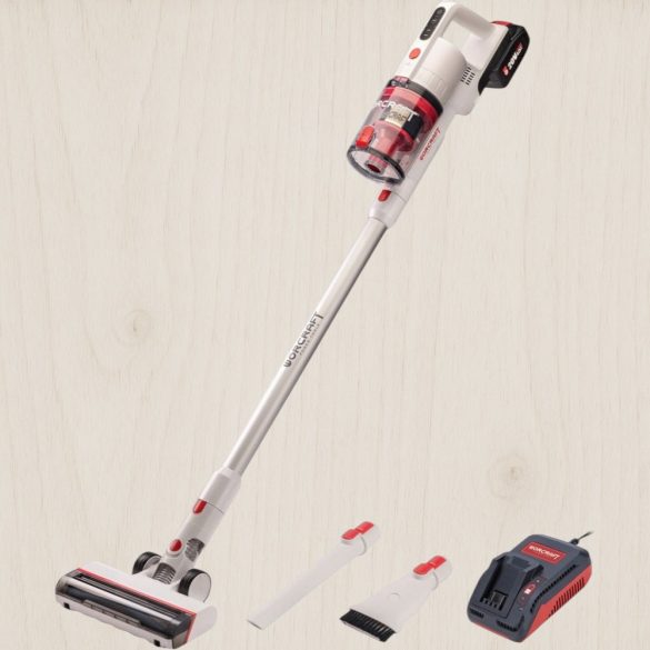 Akkumulátoros állóporszívó, Worcraft CPVC-S20LiBM ShareSYS, fehér, 15–20 kPa, tartály: 1200 ml, 20 V Li-Ion, 4,0 Ah, akkumulátorral és töltővel