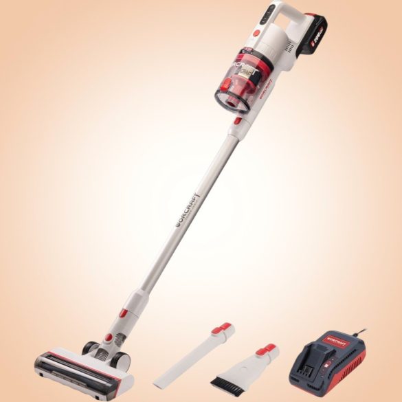 Akkumulátoros állóporszívó, Worcraft CPVC-S20LiBM ShareSYS, fehér, 15–20 kPa, tartály: 1200 ml, 20 V Li-Ion, 4,0 Ah, akkumulátorral és töltővel