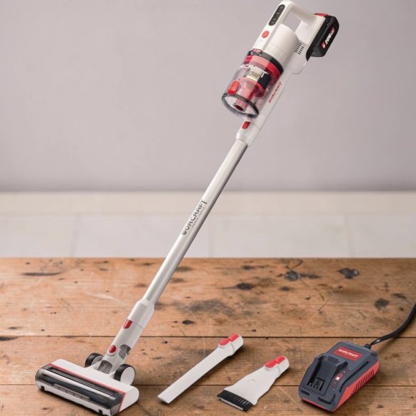 Akkumulátoros állóporszívó, Worcraft CPVC-S20LiBM ShareSYS, fehér, 15–20 kPa, tartály: 1200 ml, 20 V Li-Ion, 4,0 Ah, akkumulátorral és töltővel