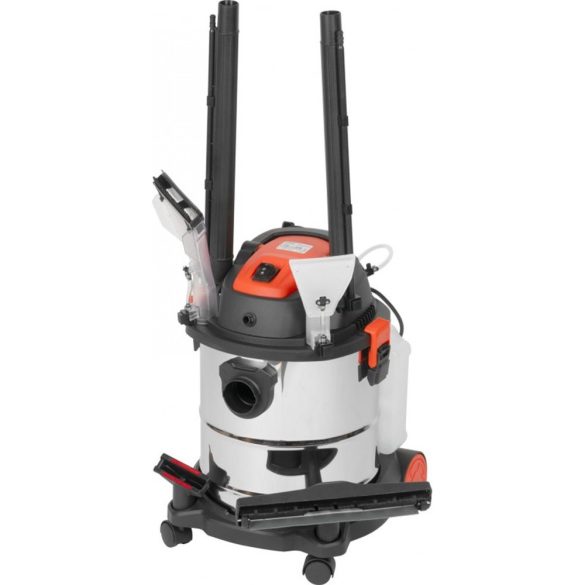 Ipari száraz-nedves porszívó, Strend Pro MWD211/3v1, ezüst/fekete, 1600 W, tartály: 20 l, szőnyegtisztító funkcióval, rozsdamentes acél tartály