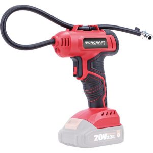Kompresszor, Worcraft CAC-S20LiG ShareSYS, piros, akkumulátoros, 20 V, 150 PSI, 10,3 bar, LED világítás, tömlő gyorscsatlakozóval (akku és töltő nélkül)