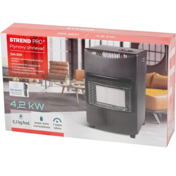 Strend Pro DA-201F hősugárzó, gázos, hordozható, energiatakarékos, 4,2 kW, fekete