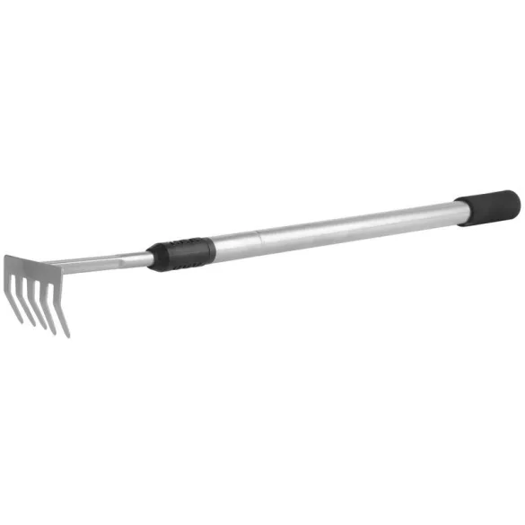 Kerti gereblye, Strend Pro Garden Herrison 615G1, ezüst-fekete, 5 fogú, acél fej, 9 cm munkaszélesség, 70-120 cm nyél, teleszkópos nyél