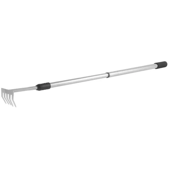 Kerti gereblye, Strend Pro Garden Herrison 615G1, ezüst-fekete, 5 fogú, acél fej, 9 cm munkaszélesség, 70-120 cm nyél, teleszkópos nyél