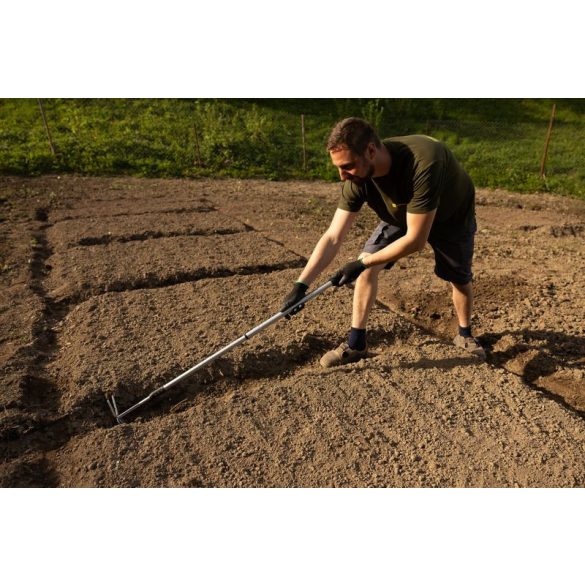 Kerti kapa és kultivátor, Strend Pro Garden Herrison 615F1, szürke, hegyes, 75-105 cm, acél fej, alumínium nyél, teleszkópos, 2 karom