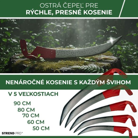 Kaszapenge, Strend Pro Garden, 60 cm, piros védőfestés, kovácsolt acél, hagyományos kivitel, íves, hegyes végű penge, kézi használatra, nyél nélkül