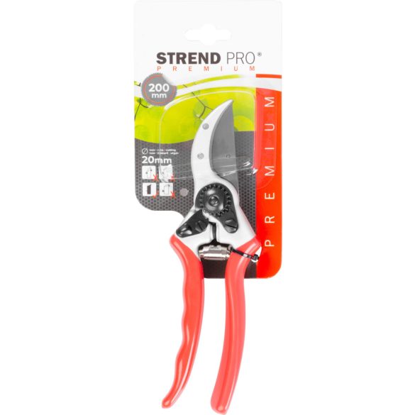 Metszőolló, Strend Pro Premium 3103A-1, piros, 215 mm, alumínium test, szénacél penge, maximum 20 mm átmérő