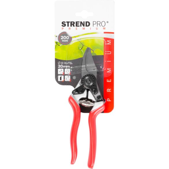 Metszőolló, Strend Pro Premium 3103A-2, piros, 200 mm, alumínium test, szénacél penge, maximum 20 mm átmérő
